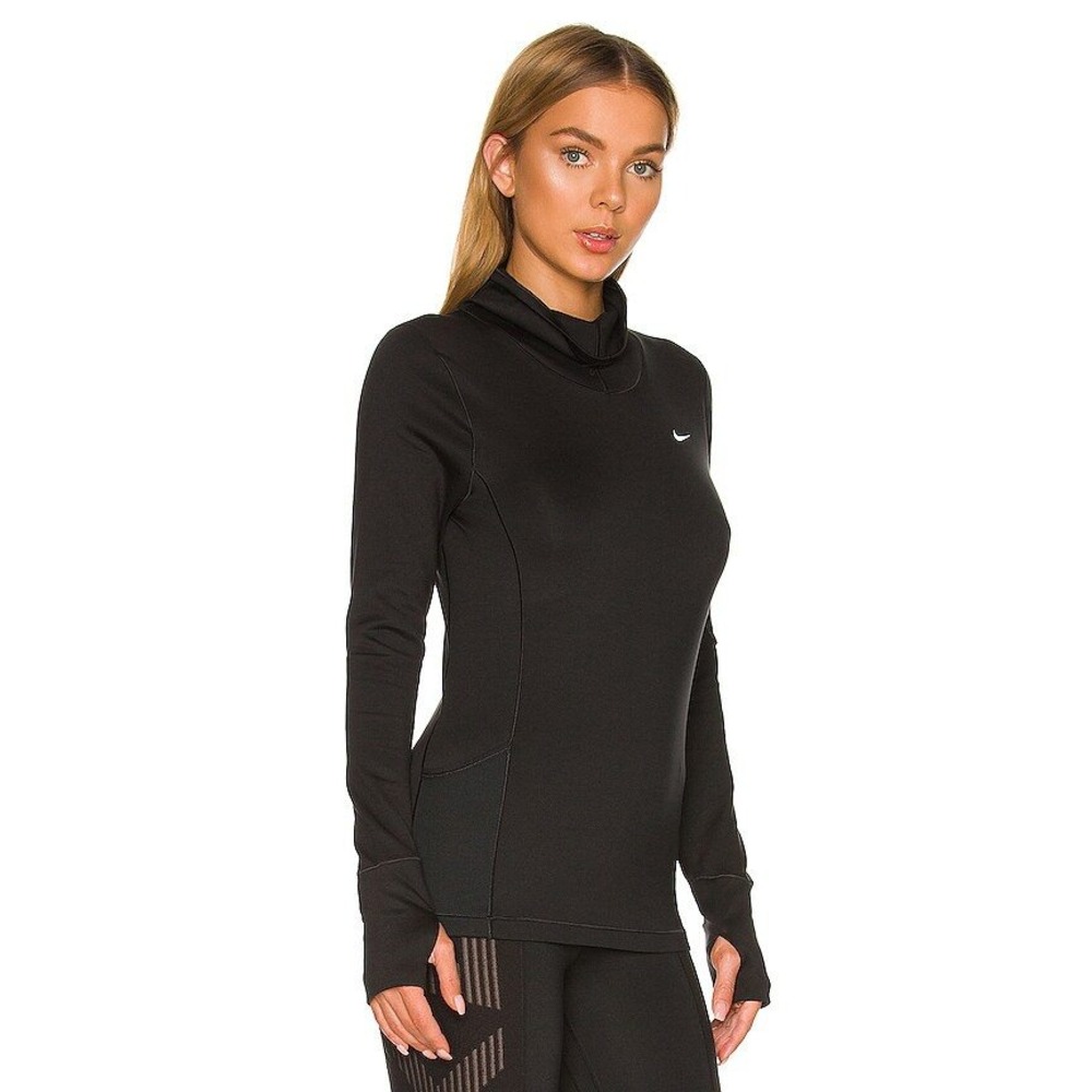 Nike Pro Essential Therma-FIT Foldover Neck Top Womens XS Black Thumbhole Pocket
